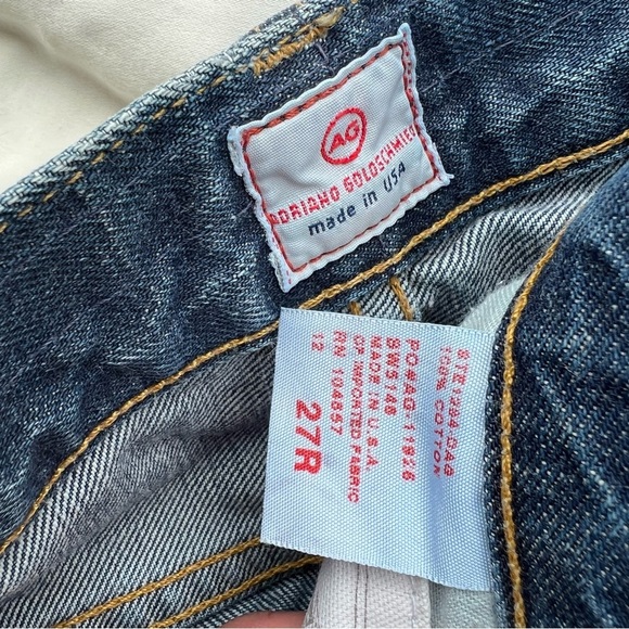 AG Straight Leg Selvedge Jeans Distressed Ripped Knees Medium Blue Wash - Picture 9 of 11